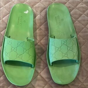 Gucci Mint Green Embossed GG Slide Sandals